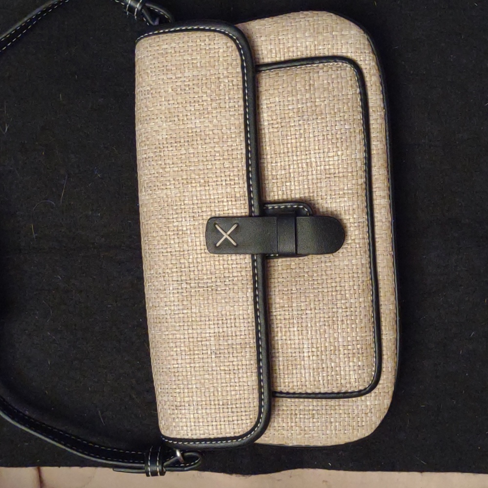 The Loft Woven Straw Purse Navy Trim NWOT